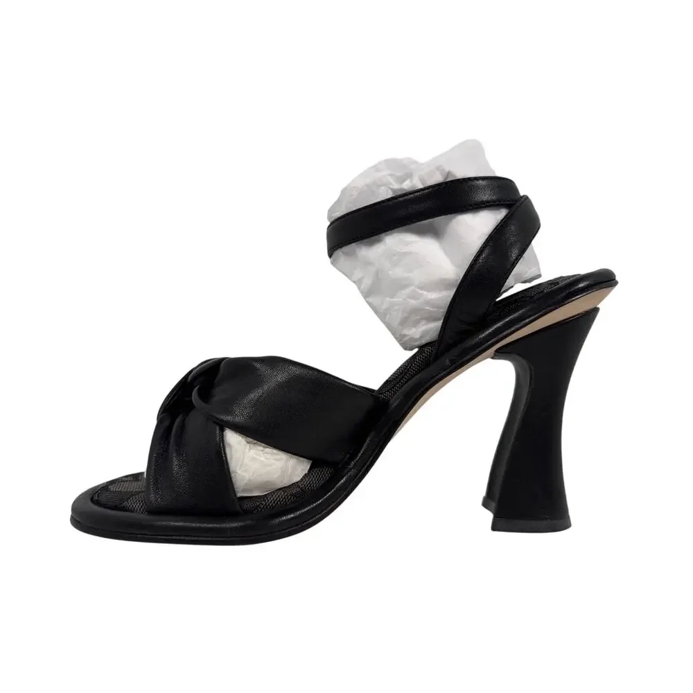 Coach Quincey Black Leather Heeled Sandals Womens 7 B Top Knot Comfort Jacquard - Picture 4 of 15